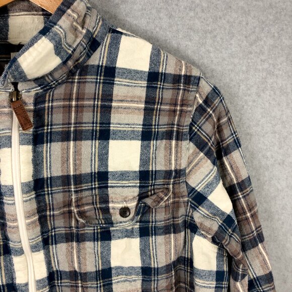 LL Bean Relaxed Fit 3/4 Zip Plaid Flannel Blue Gray Size XL - Picture 3 of 6